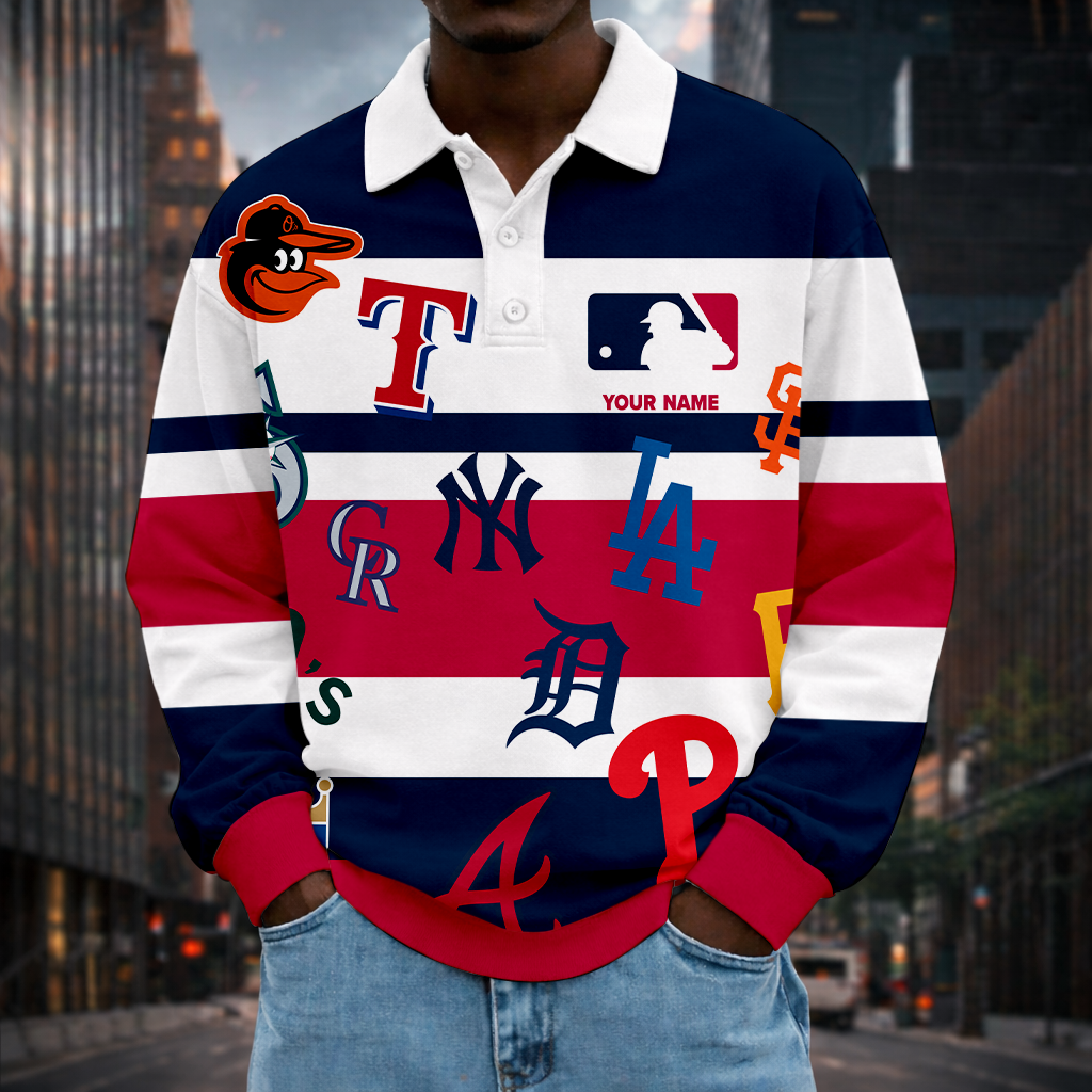 LIMITED EDITION - NEW CUSTOMIZED MLB32 MLB ALL TEAMS MEN LONG SLEEVE POLO