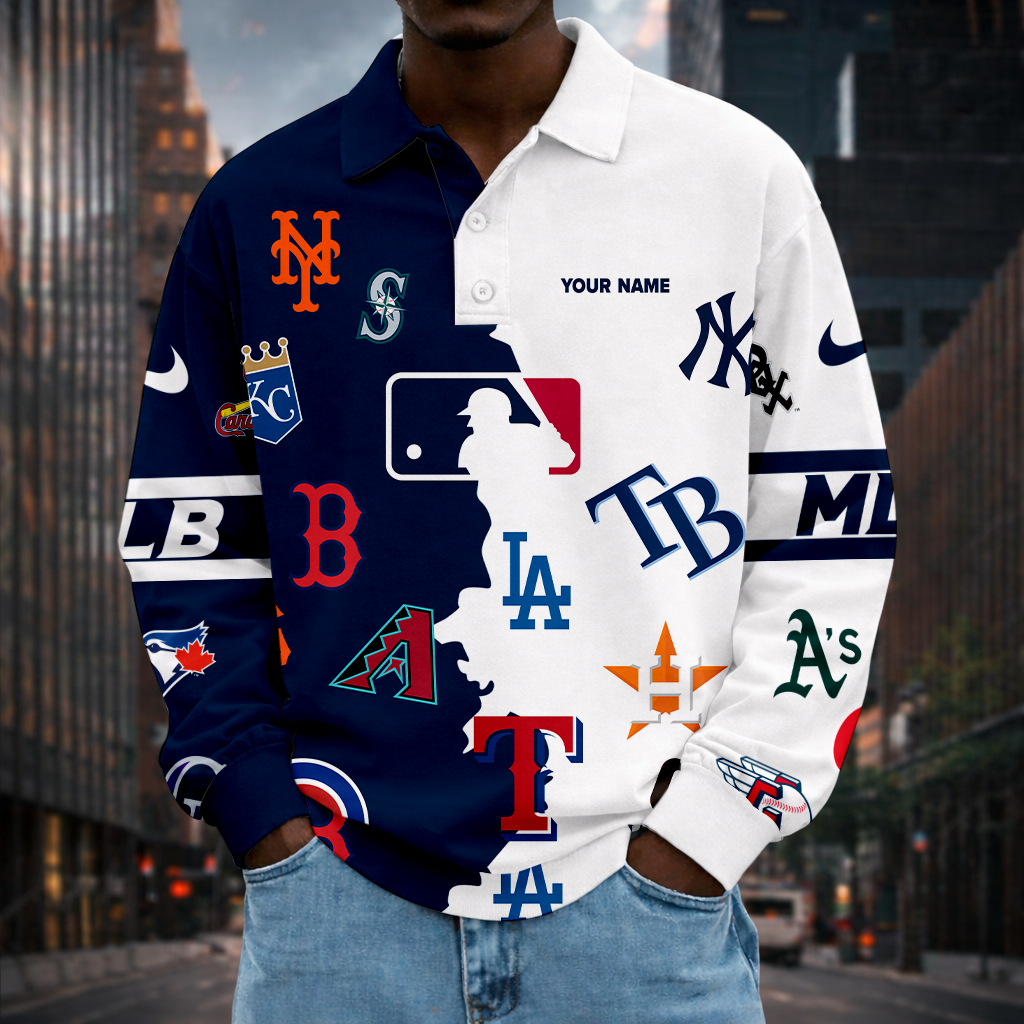 LIMITED EDITION - NEW CUSTOMIZED MLB32 MLB ALL TEAMS MEN LONG SLEEVE POLO