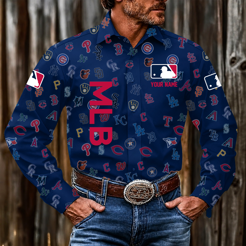 LIMITED EDITION - NEW CUSTOMIZED MLB32 MLB ALL TEAMS MEN'S LONG SLEEVE BUTTON-UP SHIRT
