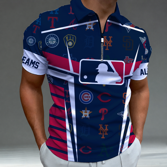 LIMITED EDITION - NEW CUSTOMIZED MLB32 ALL TEAMS ZIP POLO SHIRT