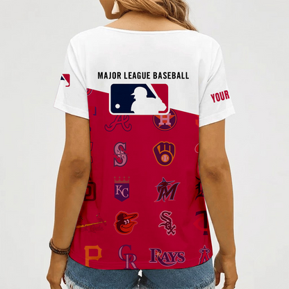 [FLASH SALE] NEW CUSTOMIZED MLB32 MLB ALL TEAMS V-NECK FEMALE SHIRT
