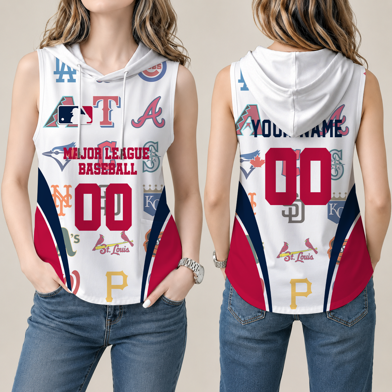 [FLASH SALE] NEW CUSTOMIZED MLB32 MLB ALL TEAMS WOMEN'S SLEEVELESS HOODED POCKET TANK TOP