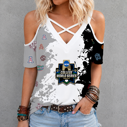 [FAN FAVORITE] NEW CUSTOMIZED NCAA CWS32 ALL TEAMS CRISS CROSS V-NECK TOP