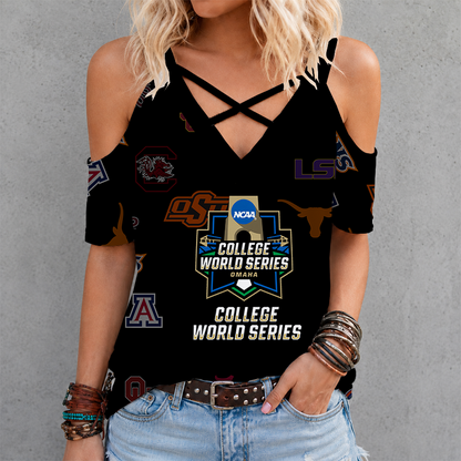 [FAN FAVORITE] NEW CUSTOMIZED NCAA CWS32 ALL TEAMS CRISS CROSS V-NECK TOP