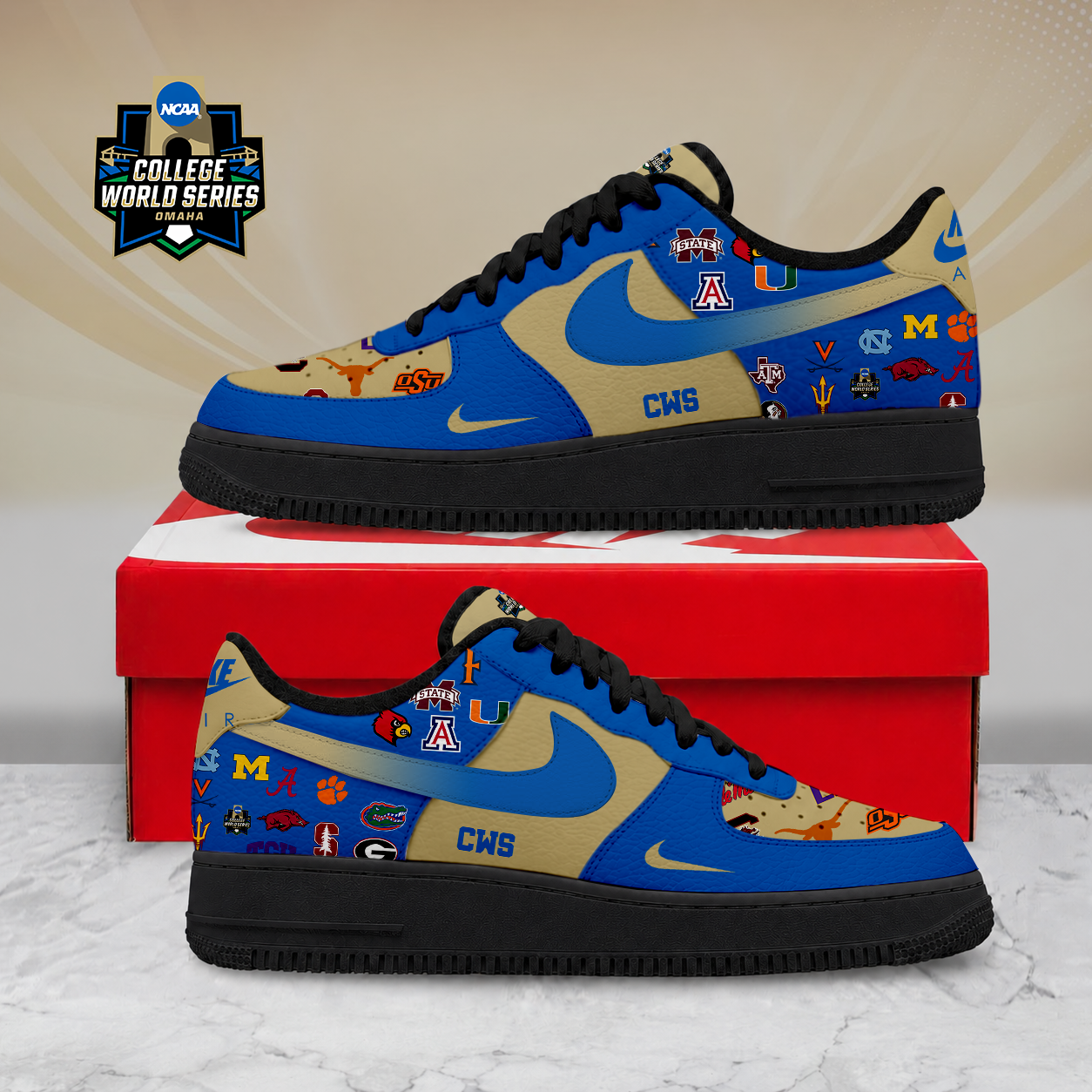 SPECIAL EDITION - NEW CUSTOMIZED NCAA CWS32 CWS ALL TEAMS AF1 SHOES