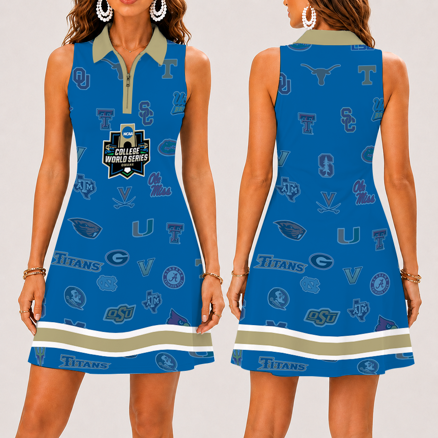 [FAN FAVORITE] NEW CUSTOMIZED NCAA CWS32 ALL TEAMS WOMEN'S ZIP SLEEVELESS POLO DRESS