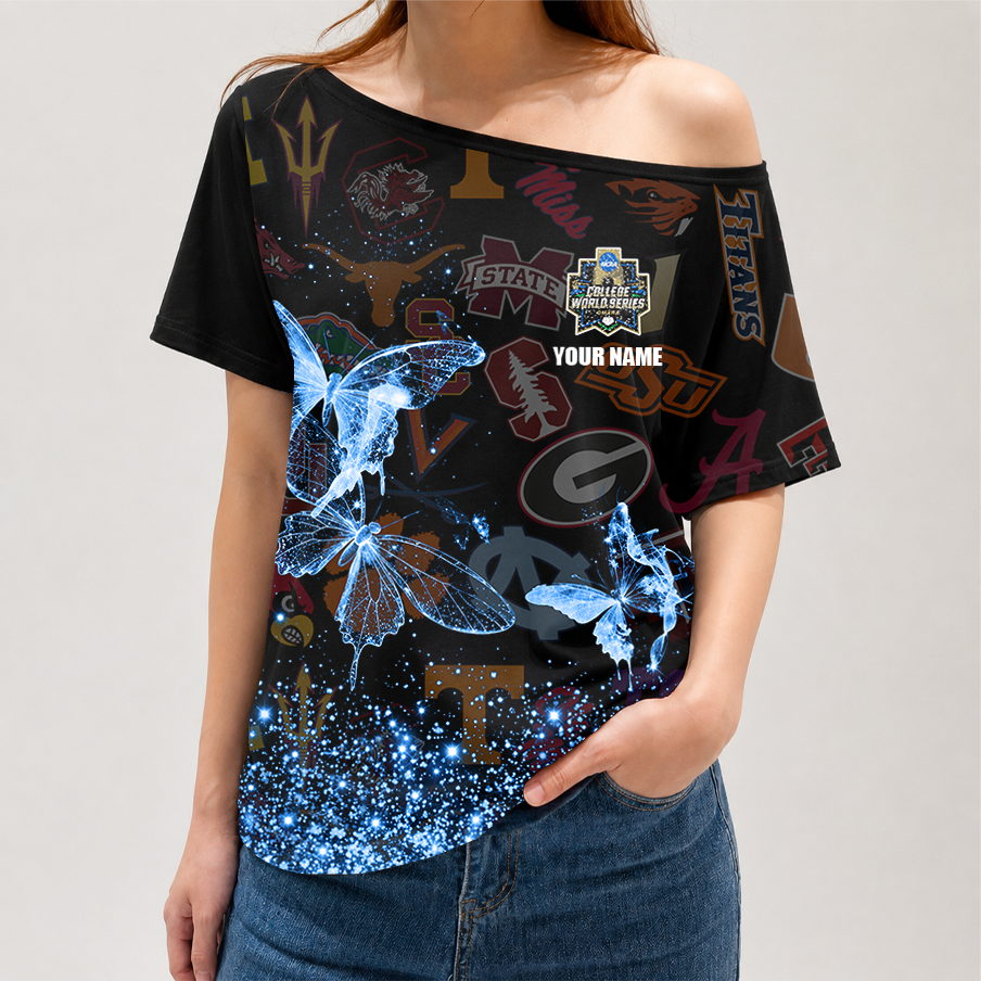 [FAN FAVORITE] NEW CUSTOMIZED NCAA CWS32 ALL TEAMS OFF-SHOULDER SHIRT