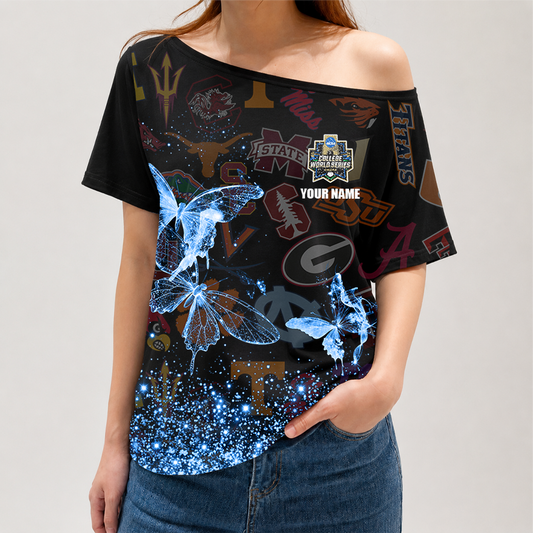 [FAN FAVORITE] NEW CUSTOMIZED NCAA CWS32 ALL TEAMS OFF-SHOULDER SHIRT