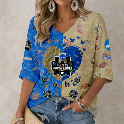 LIMITED EDITION - NEW CUSTOMIZED NCAA CWS32 CWS ALL TEAMS WOMEN'S HEART V-NECK LONG SLEEVE SHIRT