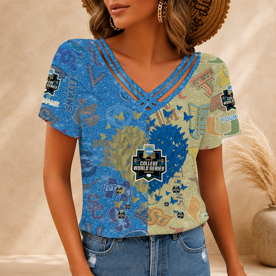 [FAN FAVORITE] NEW CUSTOMIZED NCAA CWS32 ALL TEAMS V-NECK SHIRT