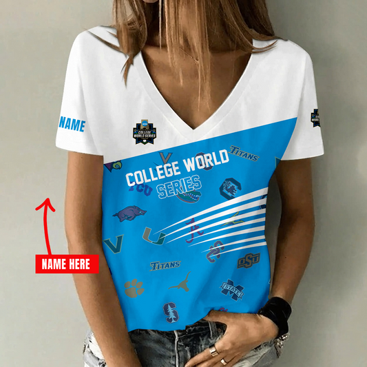 [FAN FAVORITE] NEW CUSTOMIZED NCAA CWS32 ALL TEAMS V-NECK FEMALE SHIRT
