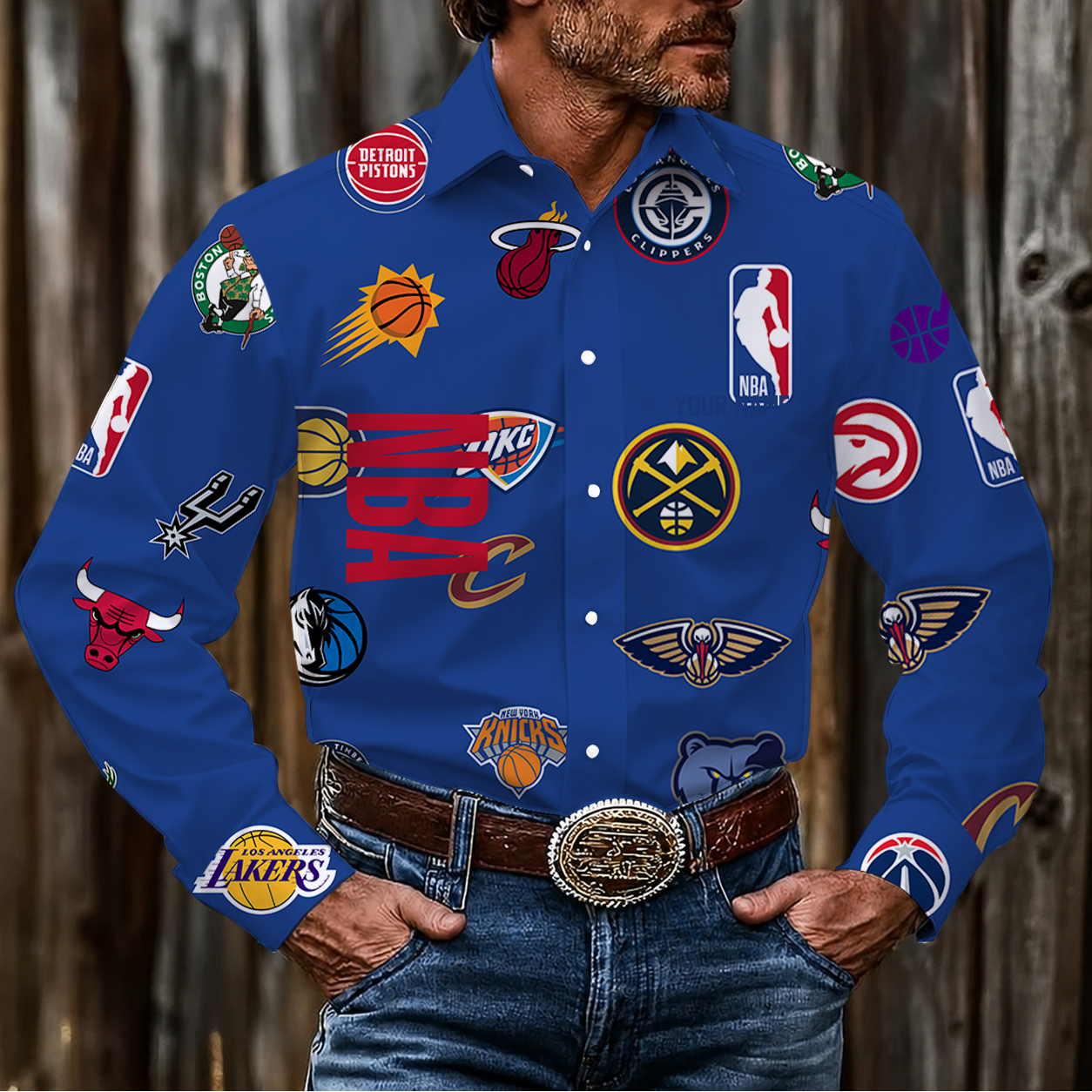 LIMITED EDITION - NEW CUSTOMIZED NBA32 NBA ALL TEAMS MEN'S LONG SLEEVE BUTTON-UP SHIRT