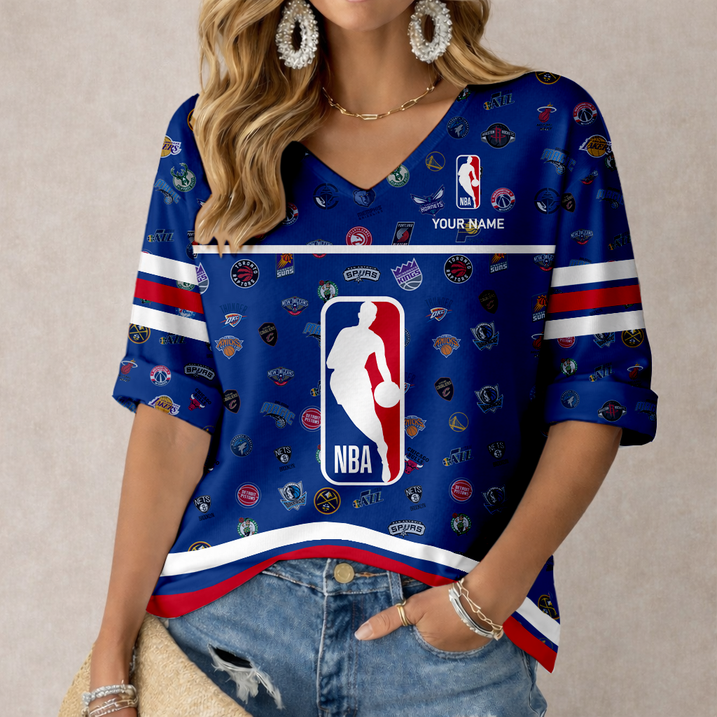 LIMITED EDITION - NEW CUSTOMIZED NBA32 NBA ALL TEAMS WOMEN'S HEART V-NECK LONG SLEEVE SHIRT