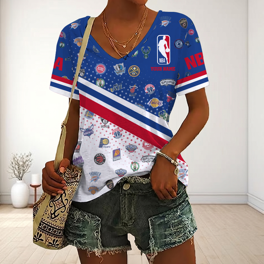 LIMITED EDITION - NEW CUSTOMIZED NBA32 NBA ALL TEAMS V-NECK FEMALE SHIRT