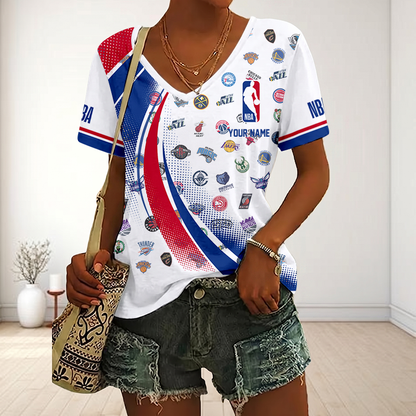 FINAL SALE - NEW CUSTOMIZED NBA32 NBA ALL TEAMS V-NECK FEMALE SHIRT