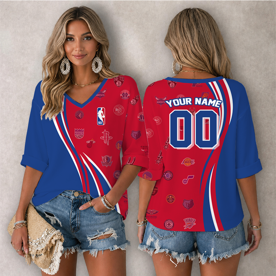 LIMITED EDITION - NEW CUSTOMIZED NBA32 NBA ALL TEAMS WOMEN'S HEART V-NECK LONG SLEEVE SHIRT