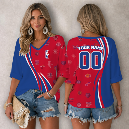 LIMITED EDITION - NEW CUSTOMIZED NBA32 NBA ALL TEAMS WOMEN'S HEART V-NECK LONG SLEEVE SHIRT