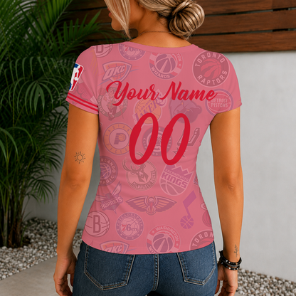 [HOT DEAL] NEW CUSTOMIZED NBA32 NBA ALL TEAMS  WOMEN'S SHORT SLEEVE HENLEY T-SHIRT