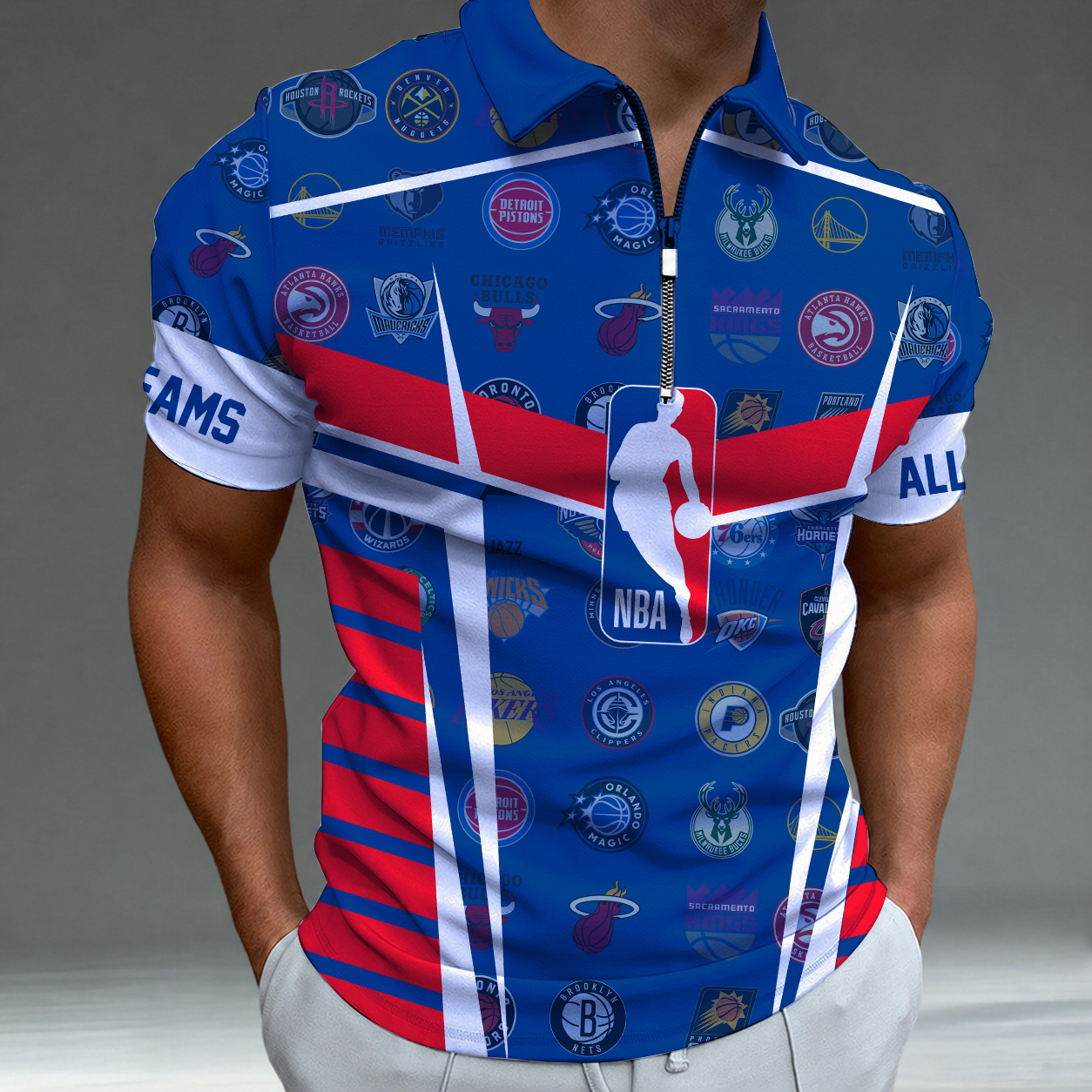 [HOT DEAL] NEW CUSTOMIZED NBA32 NBA ALL TEAMS ZIP POLO SHIRT