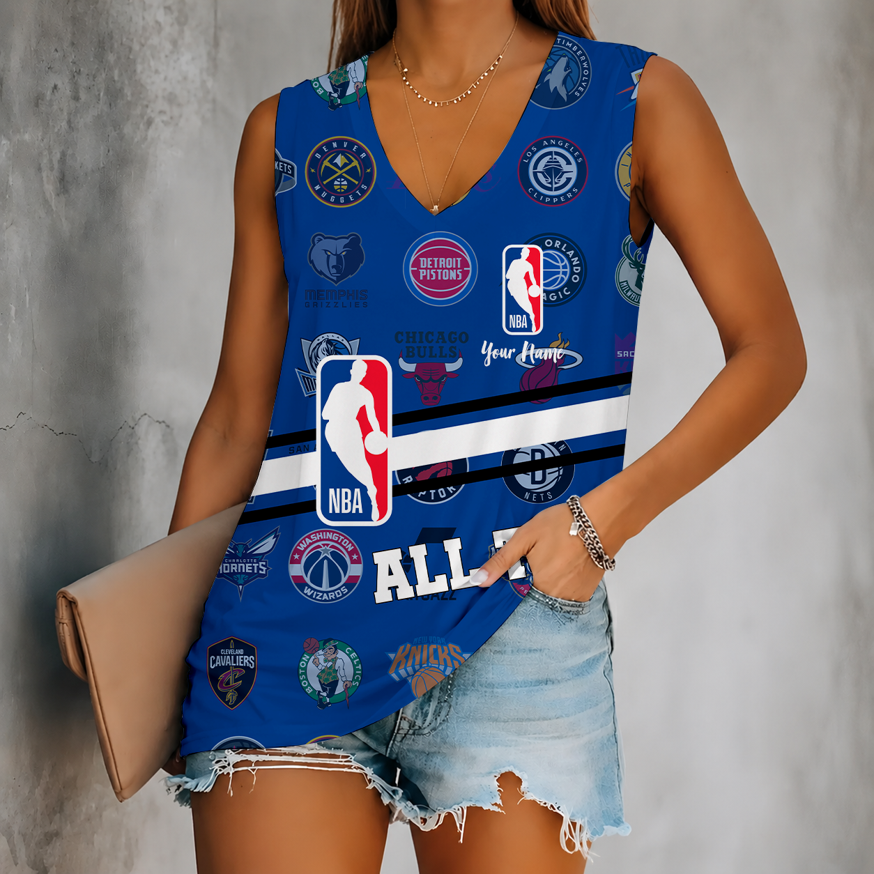 [HOT DEAL] NEW CUSTOMIZED NBA32 ALL TEAMS WOMEN'S V-NECK TANK TOP