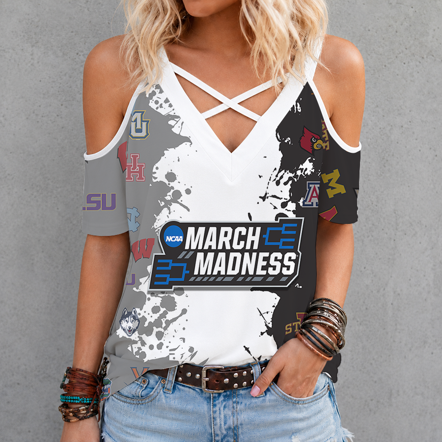 [FAN FAVORITE] NEW CUSTOMIZED NCAA MAM32 BKM ALL TEAMS CRISS CROSS V-NECK TOP