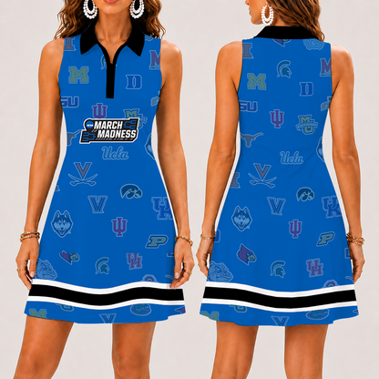 [FAN FAVORITE] NEW CUSTOMIZED NCAA MAM32 BKM ALL TEAMS STRAPPY WOMEN'S ZIP SLEEVELESS POLO DRESS