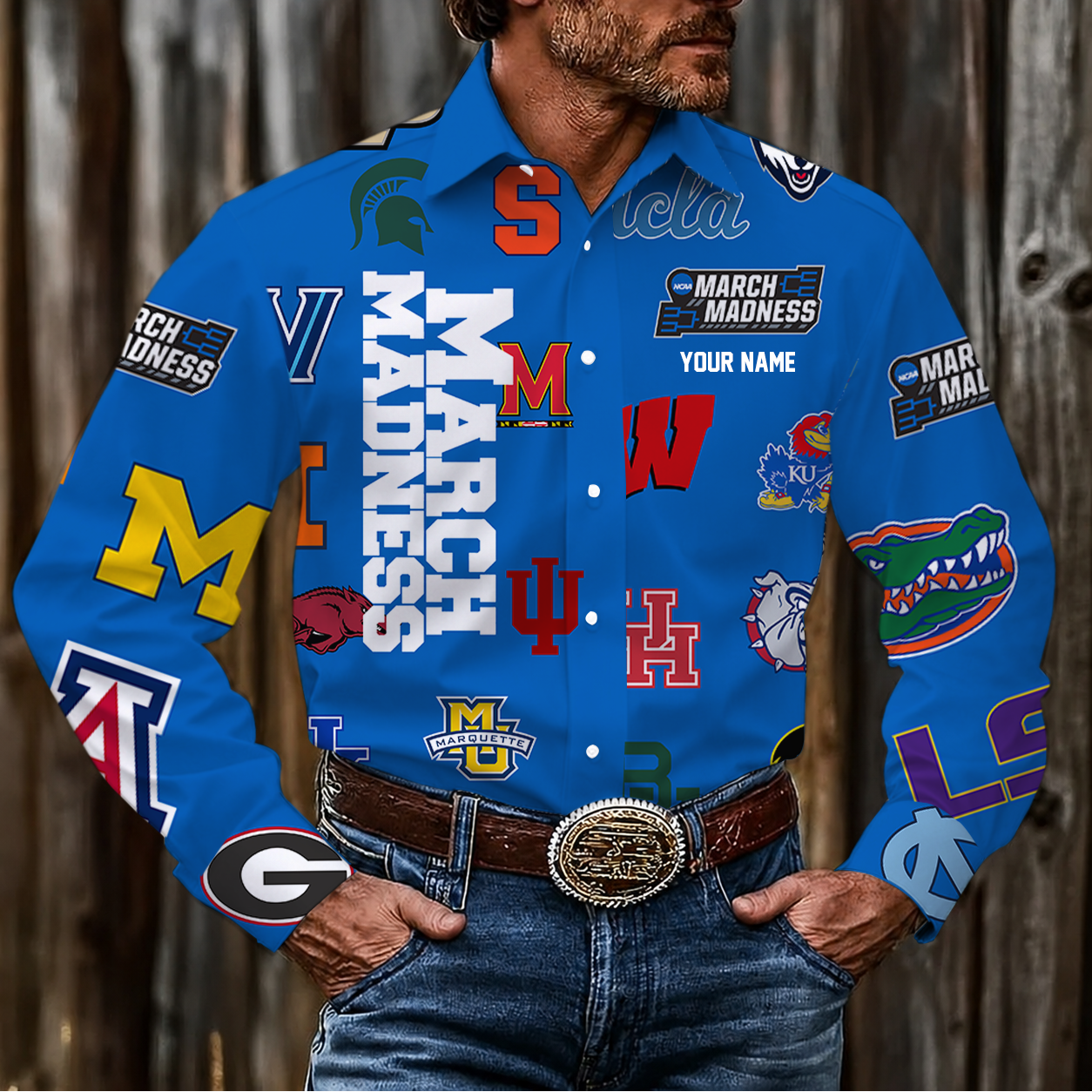 EXCLUSIVE EDITION - NEW CUSTOMIZED NCAA MAM32 MAM ALL TEAMS MEN'S LONG SLEEVE BUTTON-UP SHIRT