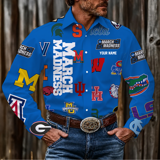 EXCLUSIVE EDITION - NEW CUSTOMIZED NCAA MAM32 MAM ALL TEAMS MEN'S LONG SLEEVE BUTTON-UP SHIRT