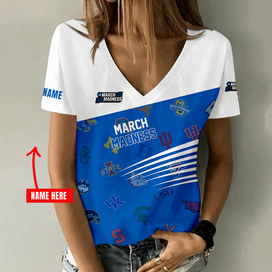 [FAN FAVORITE] NEW CUSTOMIZED NCAA MAM32 BKM ALL TEAMS STRAPPY V-NECK FEMALE SHIRT