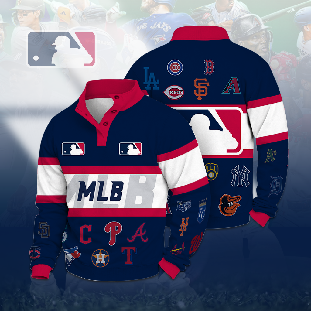 LIMITED EDITION - NEW CUSTOMIZED MLB32 MLB ALL TEAMS BUTTON QUARTER PLACKET SWEATSHIRT