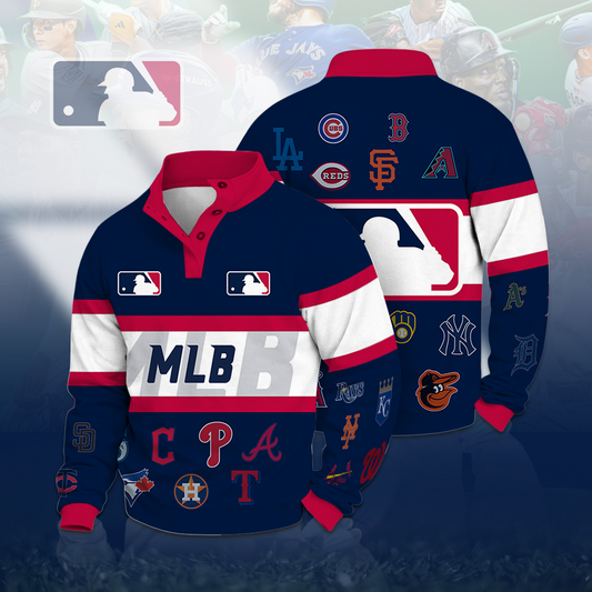 LIMITED EDITION - NEW CUSTOMIZED MLB32 MLB ALL TEAMS BUTTON QUARTER PLACKET SWEATSHIRT