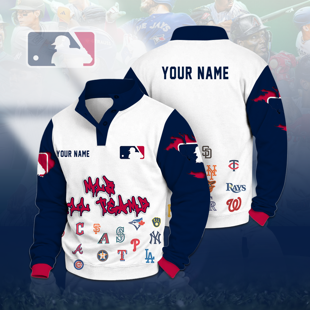 LIMITED EDITION - NEW CUSTOMIZED MLB32 MLB ALL TEAMS BUTTON QUARTER PLACKET SWEATSHIRT