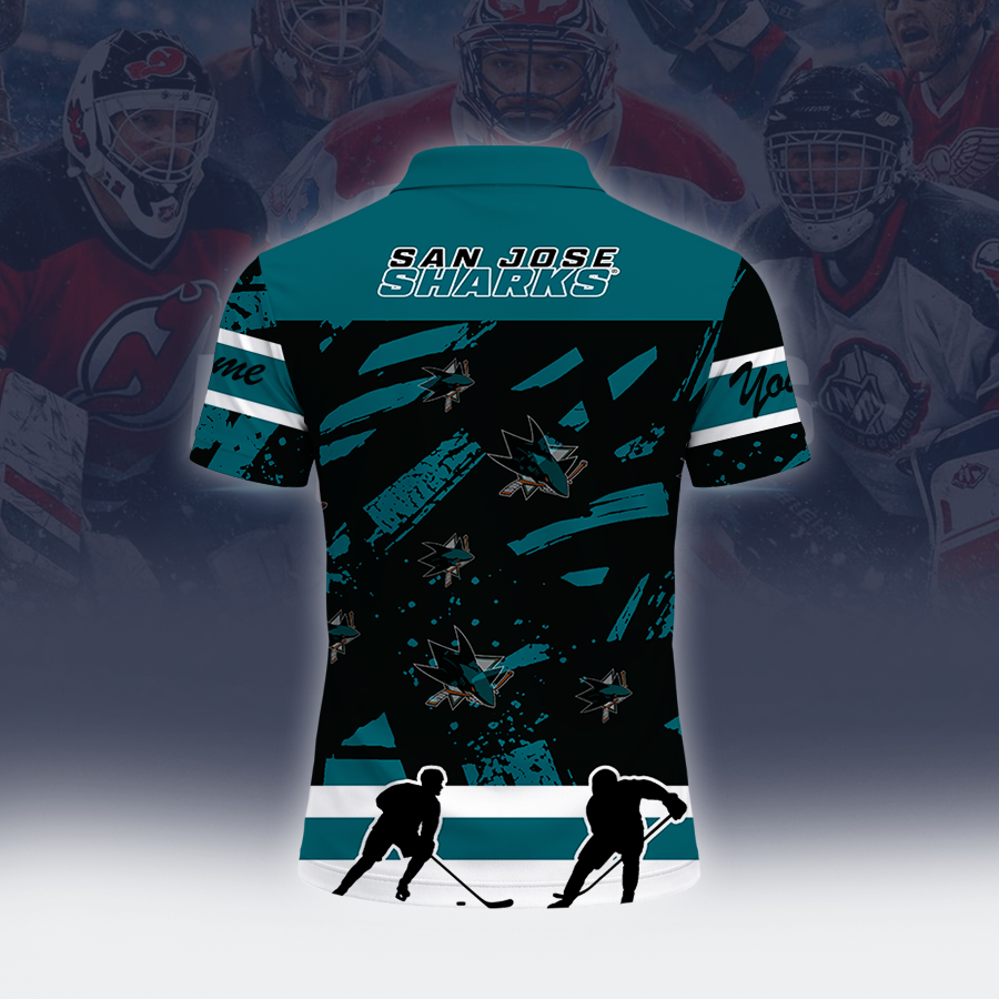 [SUPER SALE] NEW CUSTOMIZED NHL32 SJS SAN JOSE SHARKS POLO SHIRT