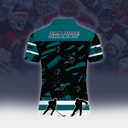 [SUPER SALE] NEW CUSTOMIZED NHL32 SJS SAN JOSE SHARKS POLO SHIRT