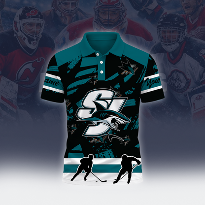 [SUPER SALE] NEW CUSTOMIZED NHL32 SJS SAN JOSE SHARKS POLO SHIRT