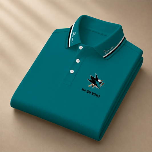 [SUPER SALE] NEW CUSTOMIZED NHL32 SJS SAN JOSE SHARKS POLO SHIRT
