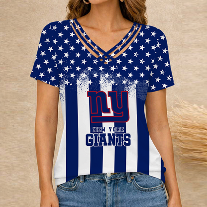 [SPECIAL OFFER] NEW CUSTOMIZED NFL32 NYG NEW YORK GIANTS V-NECK SHIRT