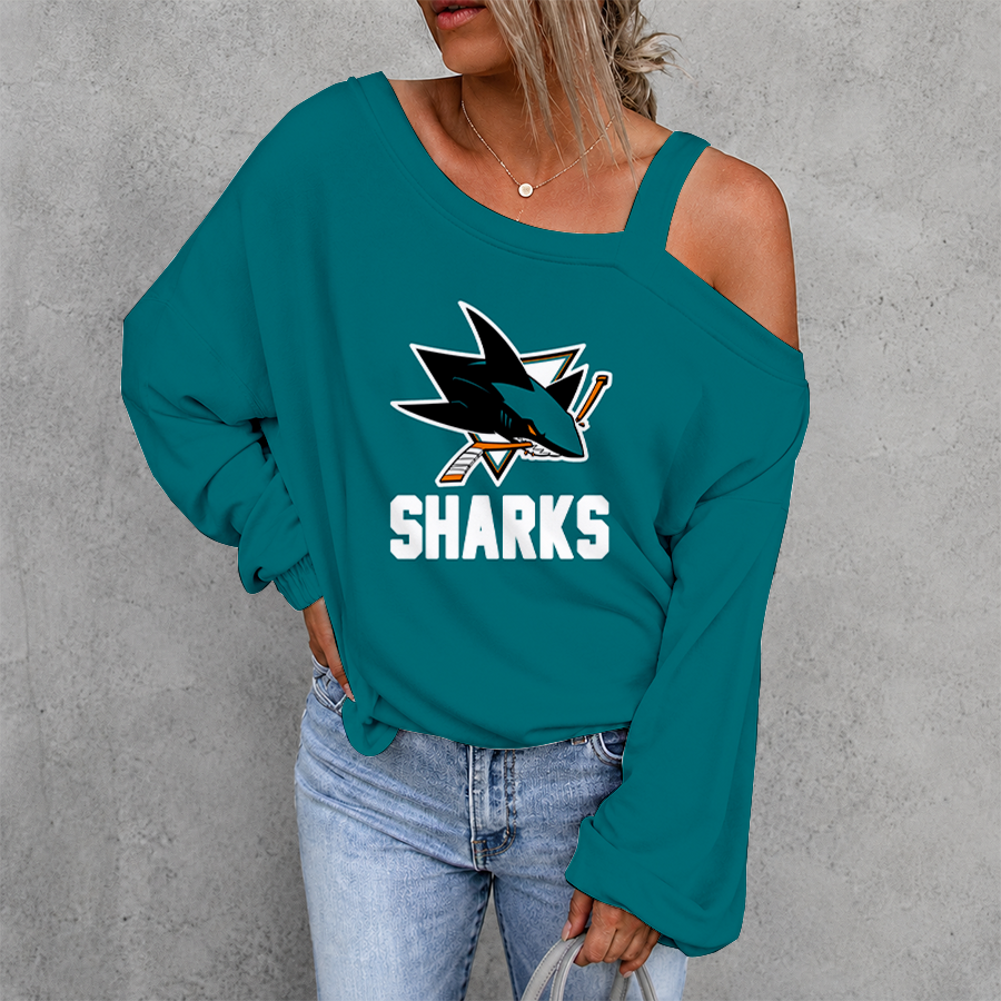 [SUPER SALE] NEW CUSTOMIZED NHL32 SJS SAN JOSE SHARKS DROP SHOULDER SWEATSHIRT
