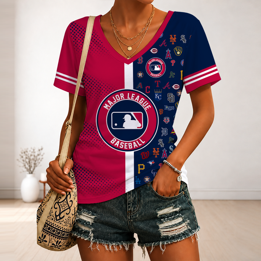 LIMITED EDITION - NEW CUSTOMIZED MLB32 MLB ALL TEAMS V-NECK FEMALE SHIRT