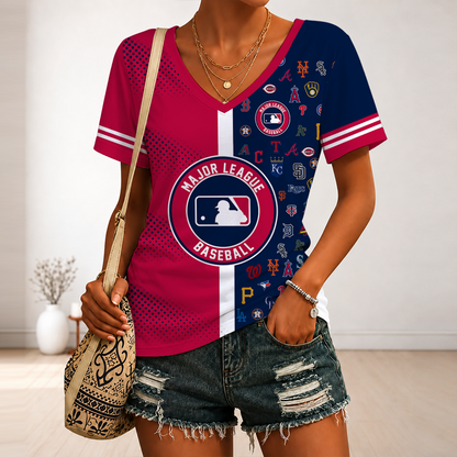 LIMITED EDITION - NEW CUSTOMIZED MLB32 MLB ALL TEAMS V-NECK FEMALE SHIRT