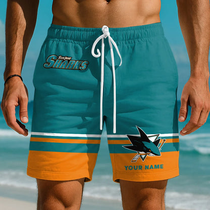 EXCLUSIVE EDITION - NEW CUSTOMIZED NHL32 SJS SAN JOSE SHARKS SHORT PANTS