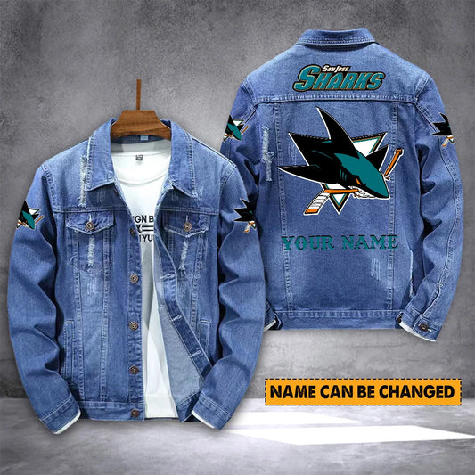 ELITE EDITION - NEW CUSTOMIZED NHL32 SJS SAN JOSE SHARKS DENIM JACKET