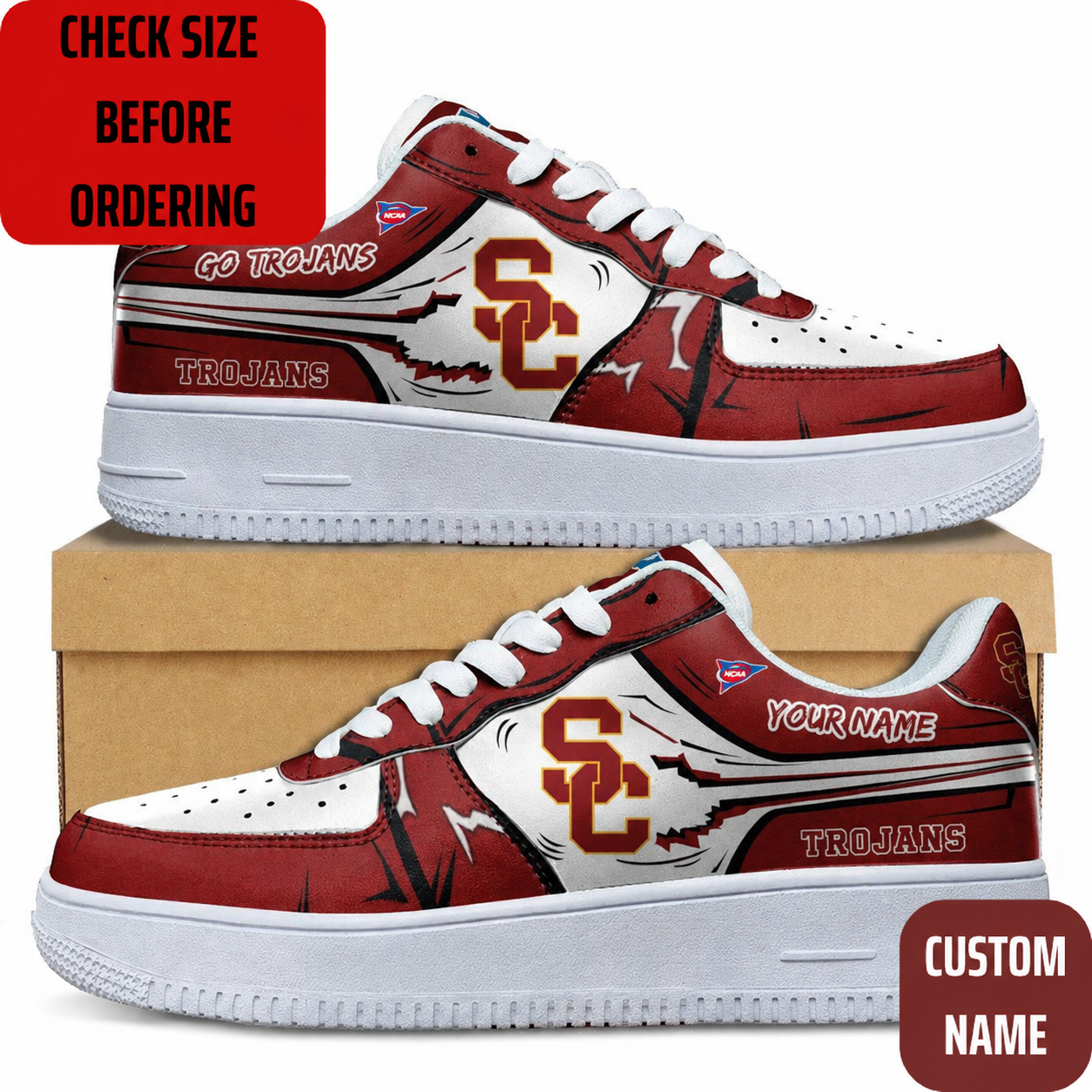 VIRAL EDITION - NEW CUSTOMIZED NCAA FBS32 USC USC TROJANS AF1 SHOES