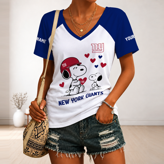 [SPECIAL OFFER] NEW CUSTOMIZED NFL32 NYG NEW YORK GIANTS V-NECK FEMALE SHIRT