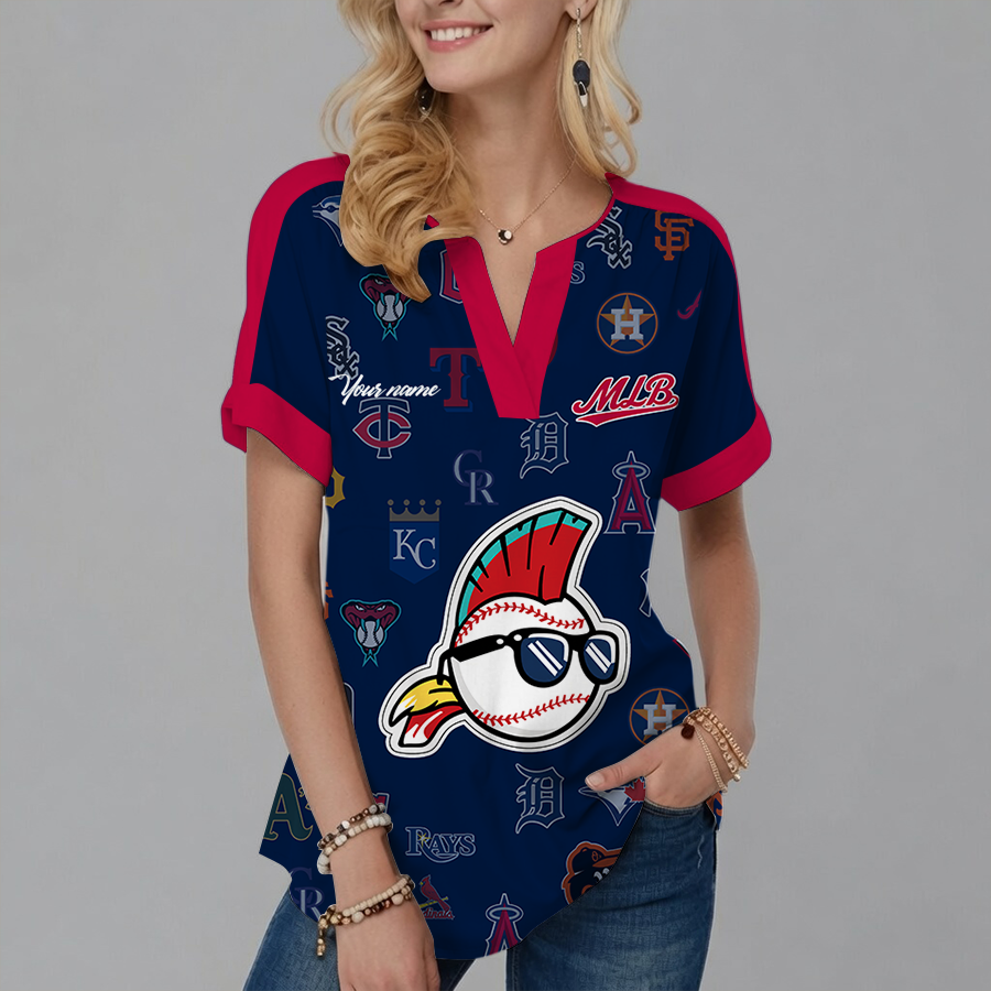 [FLASH SALE] NEW CUSTOMIZED MLB32 MLB ALL TEAMS V-NECK FEMALE SHIRT