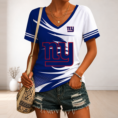 [SPECIAL OFFER] NEW CUSTOMIZED NFL32 NYG NEW YORK GIANTS V-NECK FEMALE SHIRT