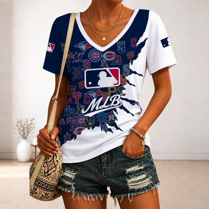 [FLASH SALE] NEW CUSTOMIZED MLB32 MLB ALL TEAMS V-NECK FEMALE SHIRT