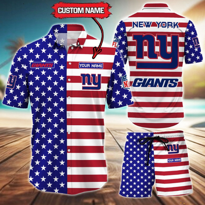 ELITE EDITION  - NEW CUSTOMIZED NFL32 NYG NEW YORK GIANTS UNISEX INDEPENDENCE DAY HAWAIIAN SHIRT & SHORTS SET