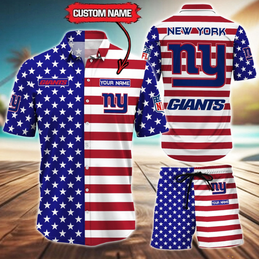 ELITE EDITION  - NEW CUSTOMIZED NFL32 NYG NEW YORK GIANTS UNISEX INDEPENDENCE DAY HAWAIIAN SHIRT & SHORTS SET