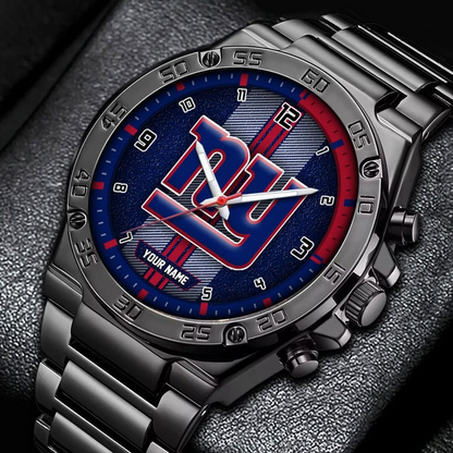 LIMITED EDITION - NEW CUSTOMIZED NFL32 NYG NEW YORK GIANTS LUXURY STAINLESS STEEL WATCH